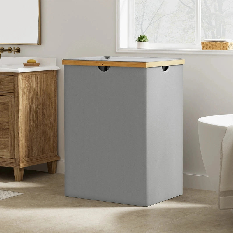 Panier à linge XXL avec poignées en bambou