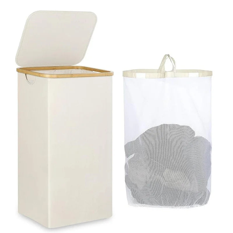 Panier à linge en tissu pliable avec couvercle et sac intérieur amovible