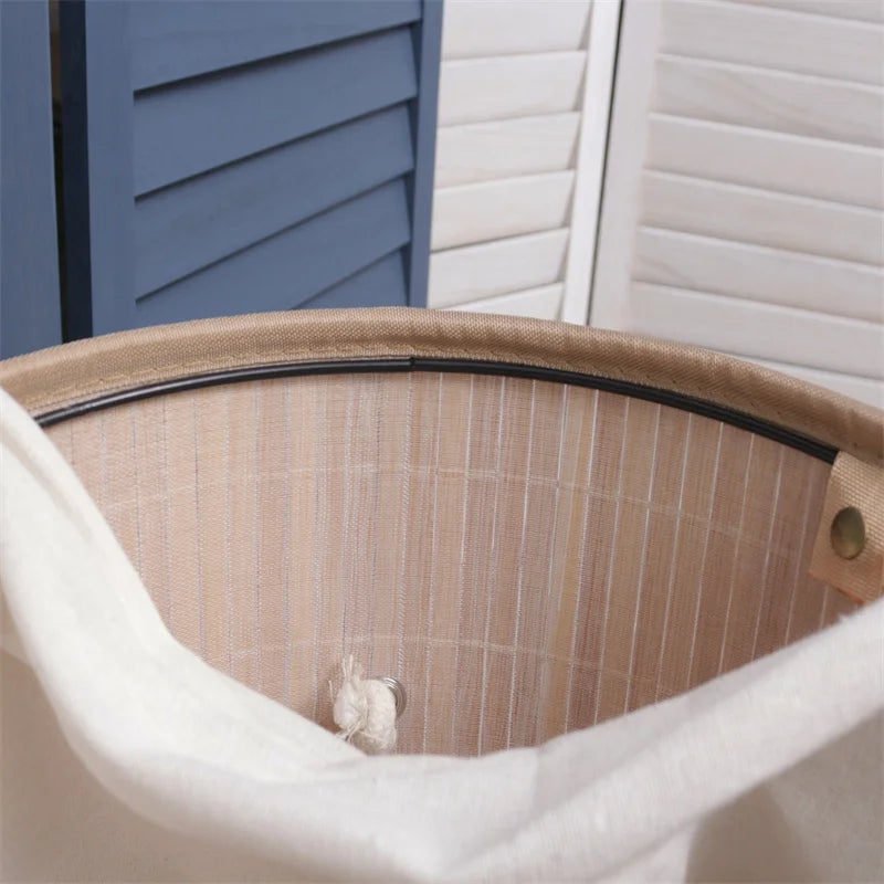 Panier à linge en bambou naturel avec couvercle