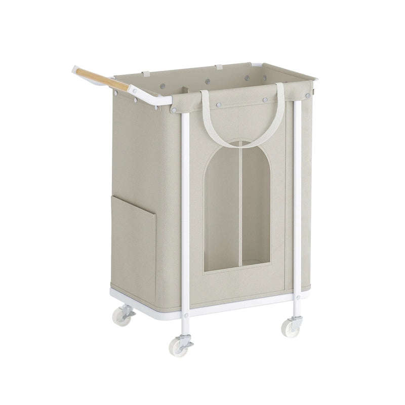 Panier à linge en bois et tissu avec roulettes 2 compartiments