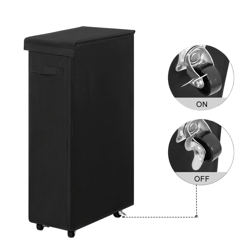 Panier à linge en tissu à roulettes 65L avec couvercle