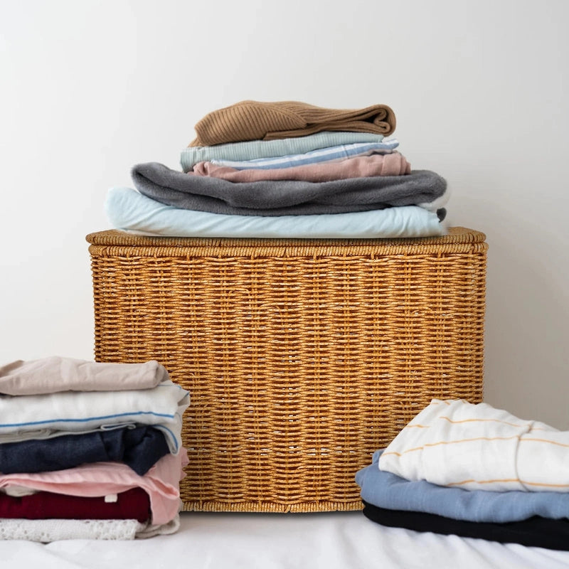 Panier à linge rangement tressé avec poignées