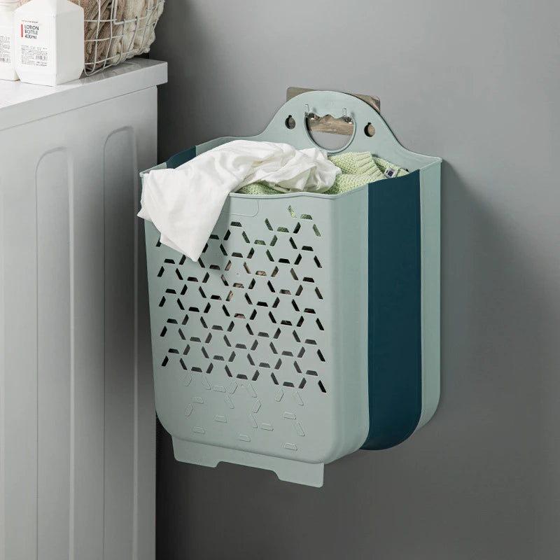 Panier à linge en plastique mural pliable