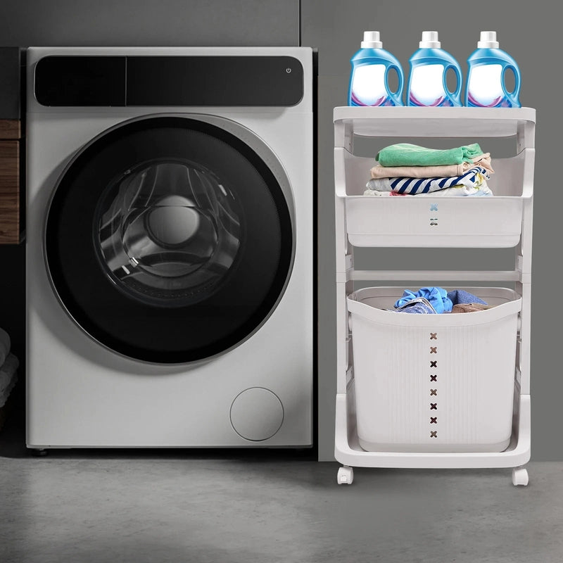 Panier chariot à linge de rangement 3 niveaux à roulettes