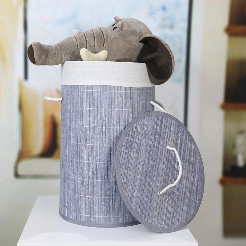 Panier à linge en bambou naturel avec couvercle