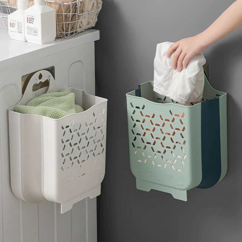 Panier à linge en plastique mural pliable