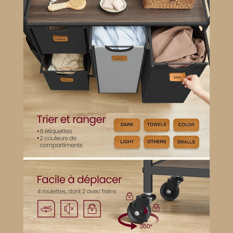 Panier à linge en acier et tissu 4 compartiments