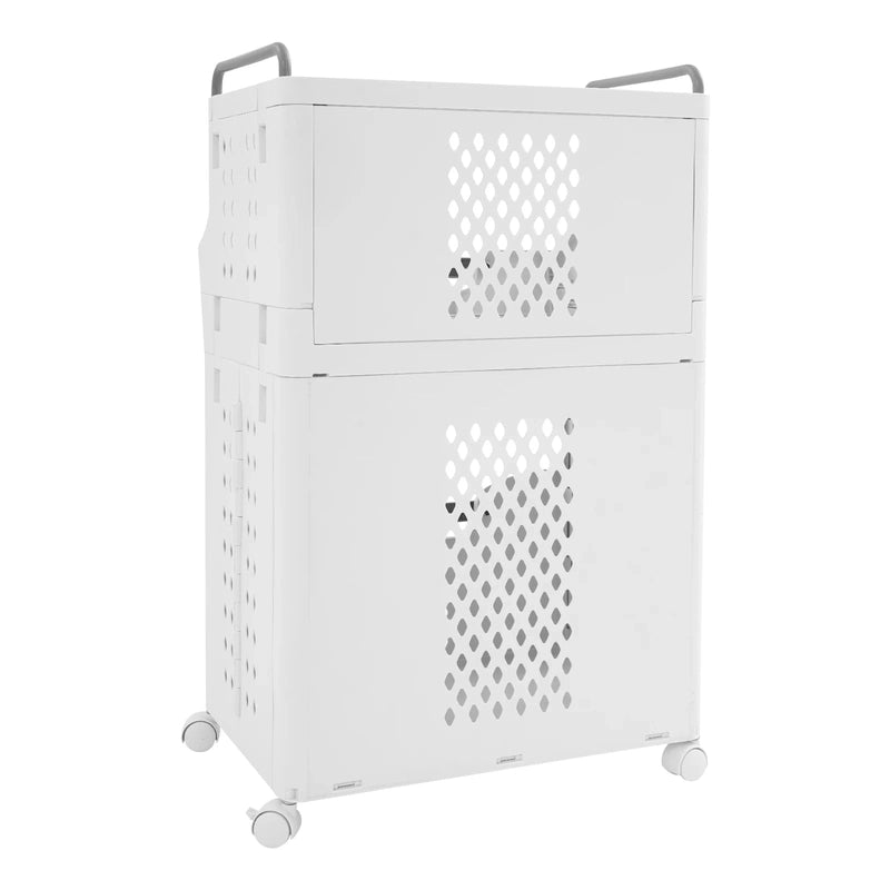 Panier à linge en plastique 2 niveaux avec roulettes