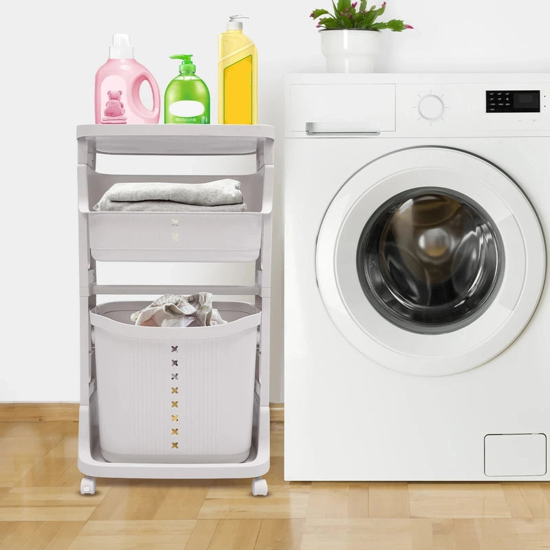 Panier chariot à linge de rangement 3 niveaux à roulettes
