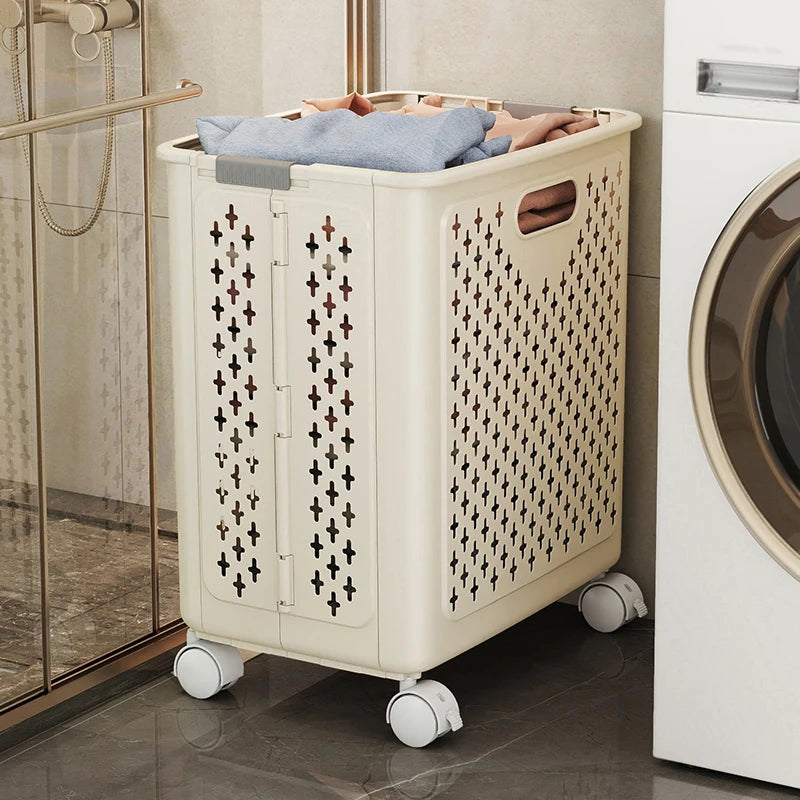 Panier à linge plastique pliable avec roulettes