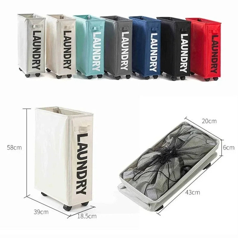 Panier à linge en tissu pliable avec roulettes