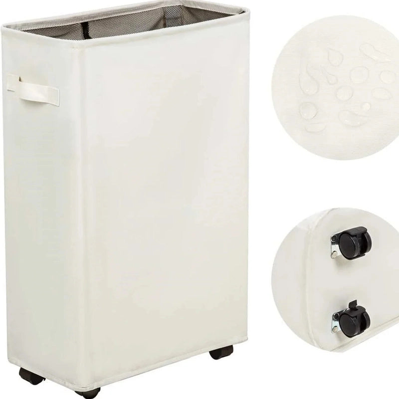 Panier à linge noir avec roulettes et couvercle