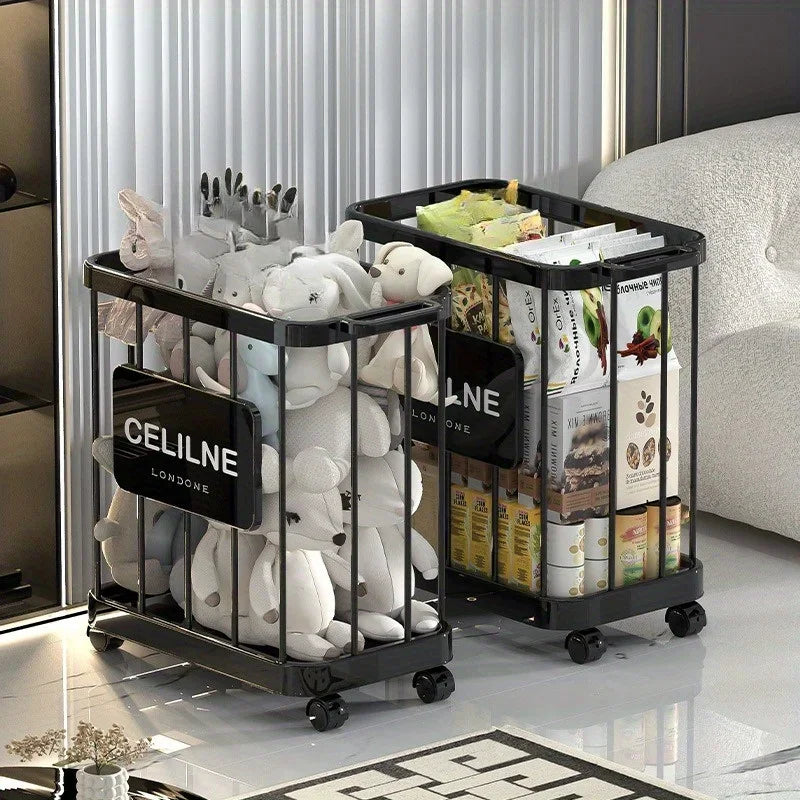 Panier de rangement en plastique multifonction à roulettes