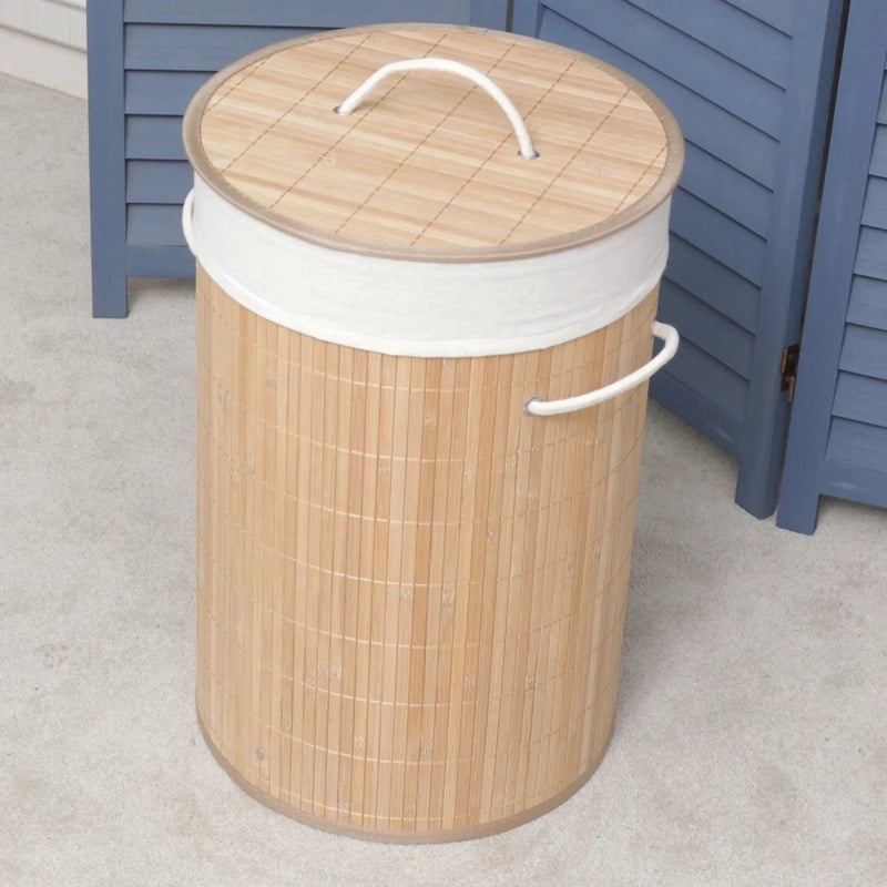 Panier à linge en bambou naturel avec couvercle