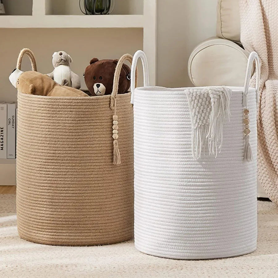 Grand panier à linge tressé