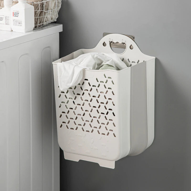 Panier à linge en plastique mural pliable