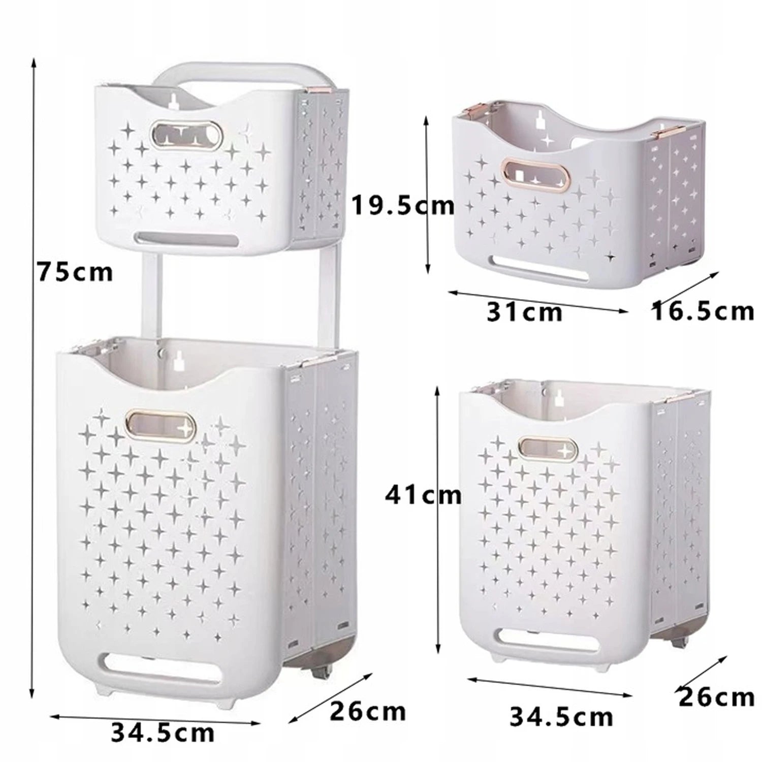 Panier à linge plastique à 2 étages avec roulettes et pliable