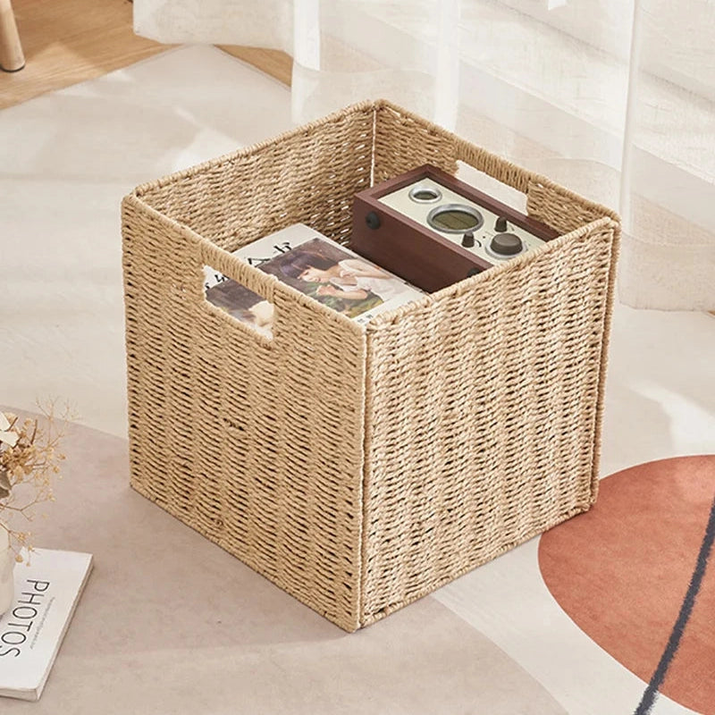 Panier à linge rangement en osier naturel tressé à la main