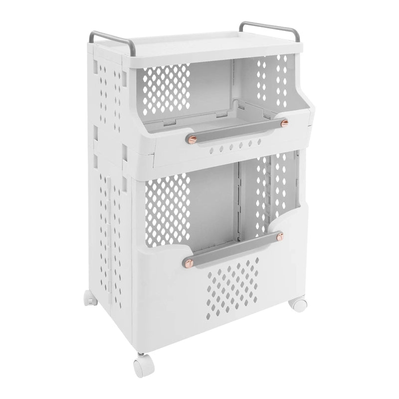 Panier à linge en plastique 2 niveaux avec roulettes