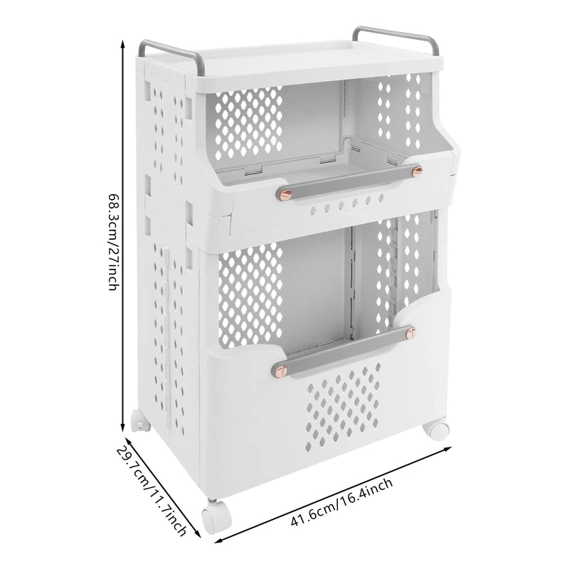 Panier à linge en plastique 2 niveaux avec roulettes