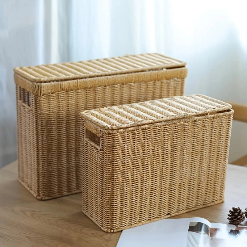Panier à linge rangement tressé en plastique