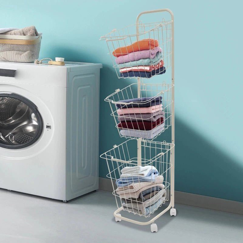 Panier à linge 3 niveaux avec roulettes