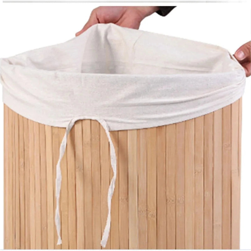 Panier à linge en bambou naturel avec couvercle