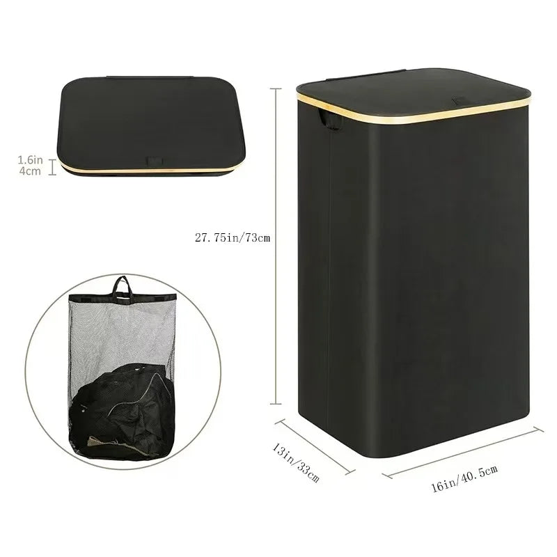Panier à linge en tissu pliable avec couvercle et sac intérieur amovible