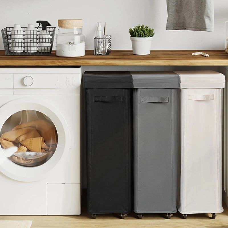 Panier à linge en tissu à roulettes 65L avec couvercle