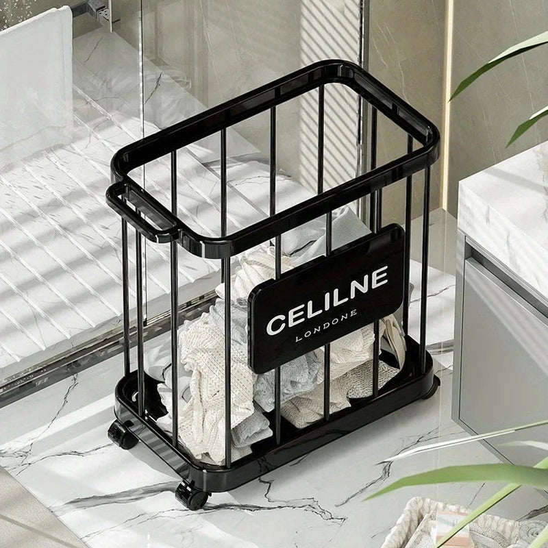 Panier de rangement en plastique multifonction à roulettes