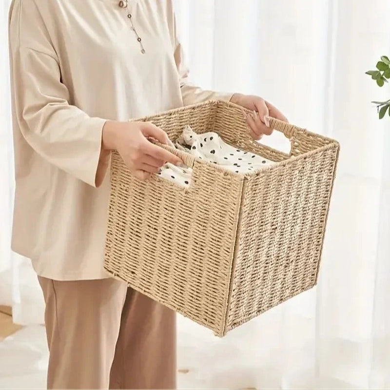 Panier à linge rangement en osier naturel tressé à la main