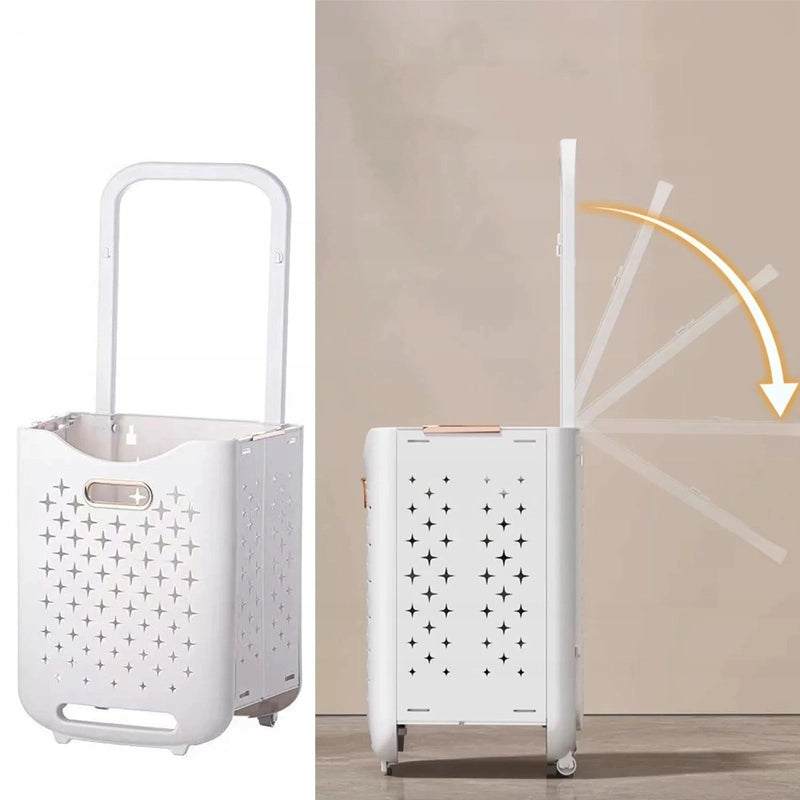 Panier à linge plastique à 2 étages avec roulettes et pliable