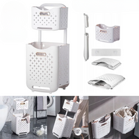 Panier à linge plastique à 2 étages avec roulettes et pliable