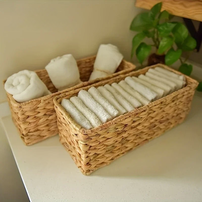 Panier à linge rangement rectangulaire en rotin naturel tressé à la main