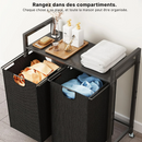 Panier à linge en tissu 2 compartiments avec roulettes