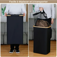 Panier à linge en tissu pliable avec couvercle et sac intérieur amovible