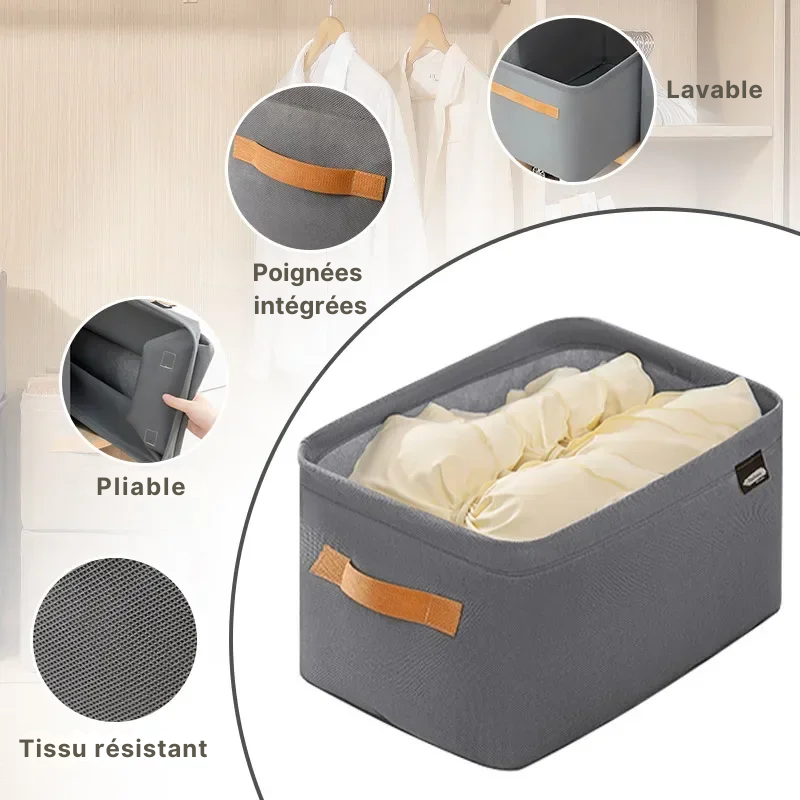 Panier de rangement pliable avec couvercle