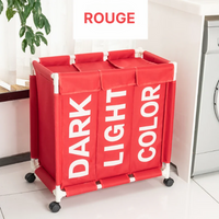 Panier à linge en tissu pliable 3 compartiments avec roulettes