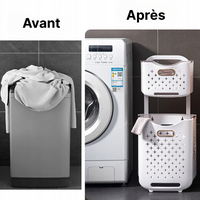 Panier à linge plastique à 2 étages avec roulettes et pliable