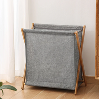 Panier à linge en bois et tissu pliable