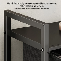 Panier à linge en tissu 2 compartiments avec roulettes et étagère