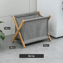 Panier à linge en bois et tissu pliable
