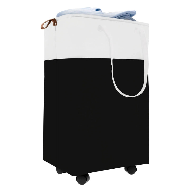 Panier à linge noir pliable à roulettes