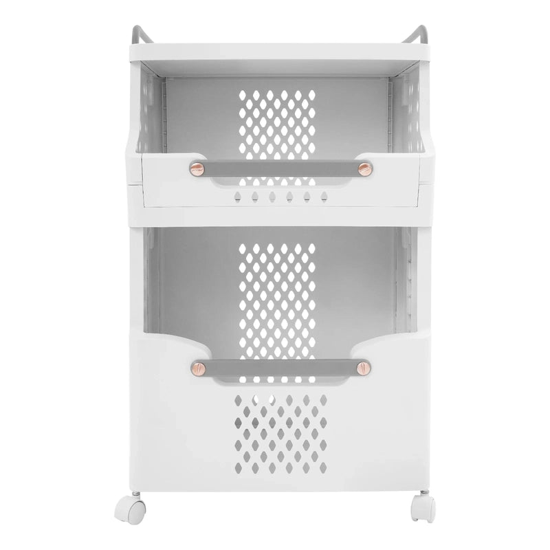 Panier à linge en plastique 2 niveaux avec roulettes