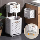 Panier à linge plastique à 2 étages avec roulettes et pliable