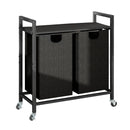 Panier à linge en tissu 2 compartiments avec roulettes