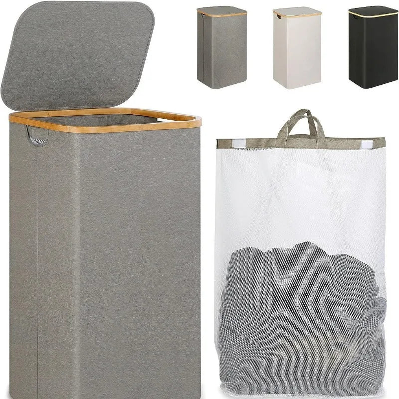 Panier à linge en tissu pliable avec couvercle et sac intérieur amovible