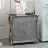 Panier à linge en bois et tissu pliable