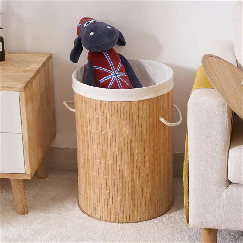Panier à linge en bambou naturel avec couvercle