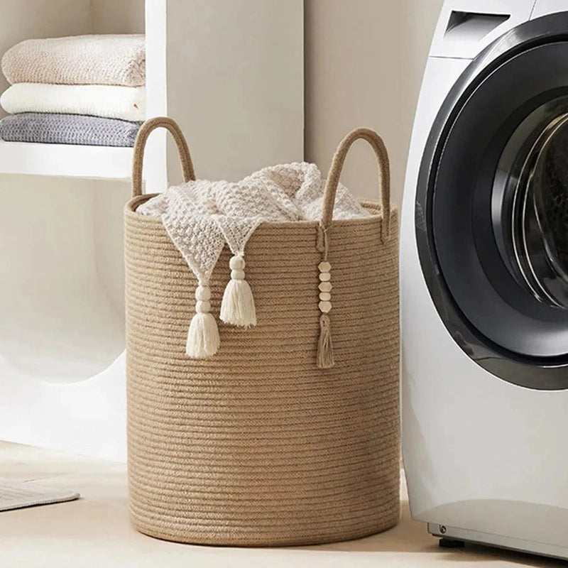 Grand panier à linge tressé